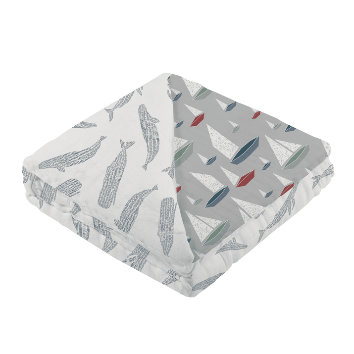 Blue Shadow Whales and Marina Sailboats Bamboo Newcastle Blanket - The Little Big Store