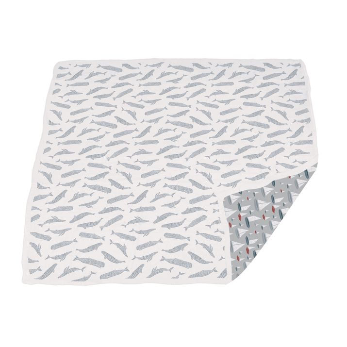 Blue Shadow Whales and Marina Sailboats Bamboo Newcastle Blanket - The Little Big Store