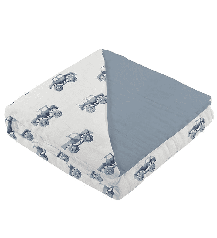 Indigo Monster Trucks and Blue Fog Cotton Newcastle Blanket - The Little Big Store