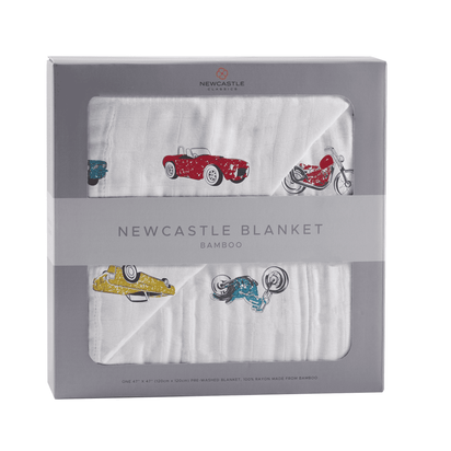 Vintage Muscle Cars and Motorcycles Bamboo Muslin Newcastle Blanket - The Little Big Store