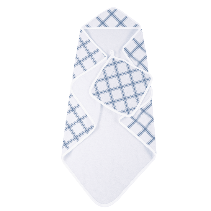 Blue Buffalo Check Plaid Hooded Towel and Washcloth Set - The Little Big Store