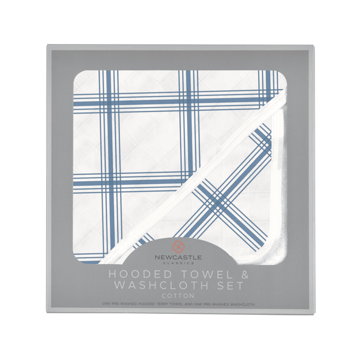 Blue Buffalo Check Plaid Hooded Towel and Washcloth Set - The Little Big Store