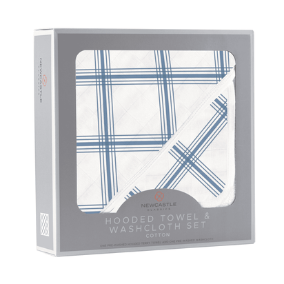 Blue Buffalo Check Plaid Hooded Towel and Washcloth Set - The Little Big Store