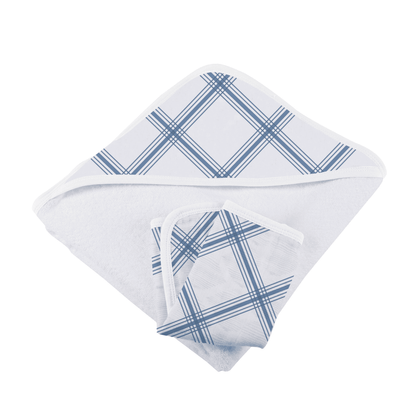 Blue Buffalo Check Plaid Hooded Towel and Washcloth Set - The Little Big Store