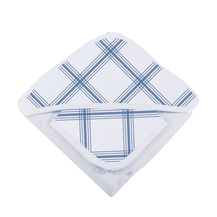Blue Buffalo Check Plaid Hooded Towel and Washcloth Set - The Little Big Store