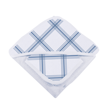 Blue Buffalo Check Plaid Hooded Towel and Washcloth Set - The Little Big Store