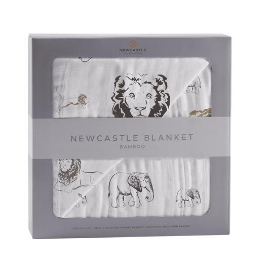 Hear Me Roar Lion and Rhinos and Elephants Bamboo Newcastle Blanket - The Little Big Store