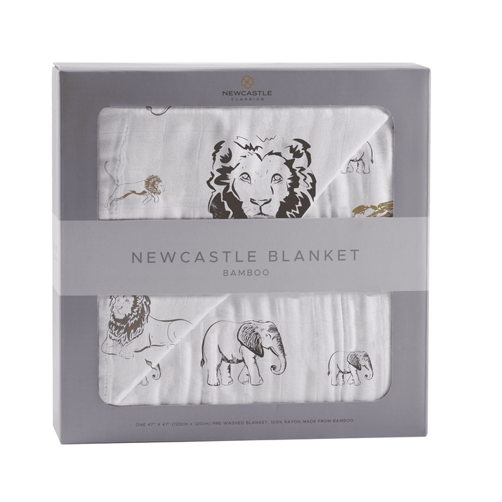 Hear Me Roar Lion and Rhinos and Elephants Bamboo Newcastle Blanket - The Little Big Store