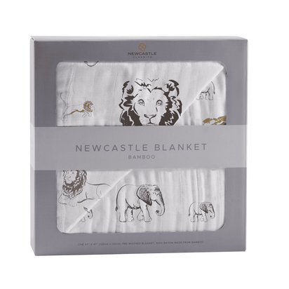 Hear Me Roar Lion and Rhinos and Elephants Bamboo Newcastle Blanket - The Little Big Store