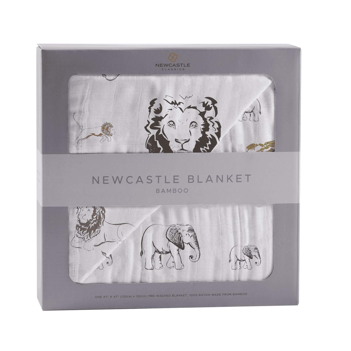 Hear Me Roar Lion and Rhinos and Elephants Bamboo Newcastle Blanket - The Little Big Store