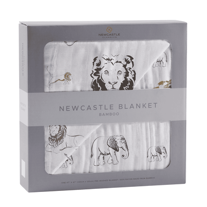 Hear Me Roar Lion and Rhinos and Elephants Bamboo Newcastle Blanket - The Little Big Store