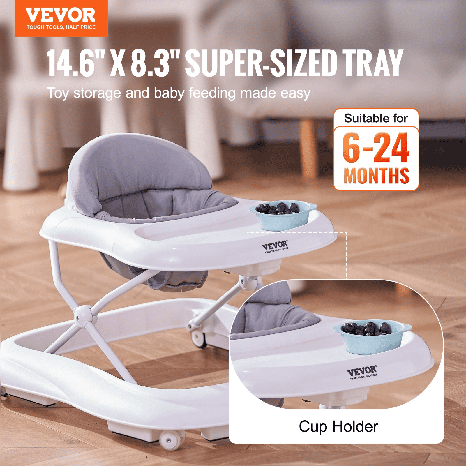 Baby Walker, Foldable Baby Walkers with 3-Level Adjustable Height, Rolling Toddler Walker and Activity Center with Wheels & Feeding Tray, Anti-Rollover Activity Helper for Boy Girl 6-12 Months - The Little Big Store