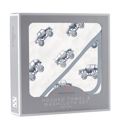 Indigo Monster Trucks Cotton Hooded Towel and Washcloth Set - The Little Big Store
