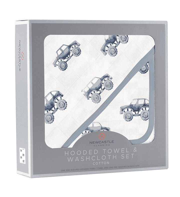Indigo Monster Trucks Cotton Hooded Towel and Washcloth Set - The Little Big Store