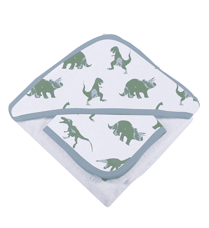 Granite Green Dinosaurs Cotton Hooded Towel and Washcloth Set - The Little Big Store
