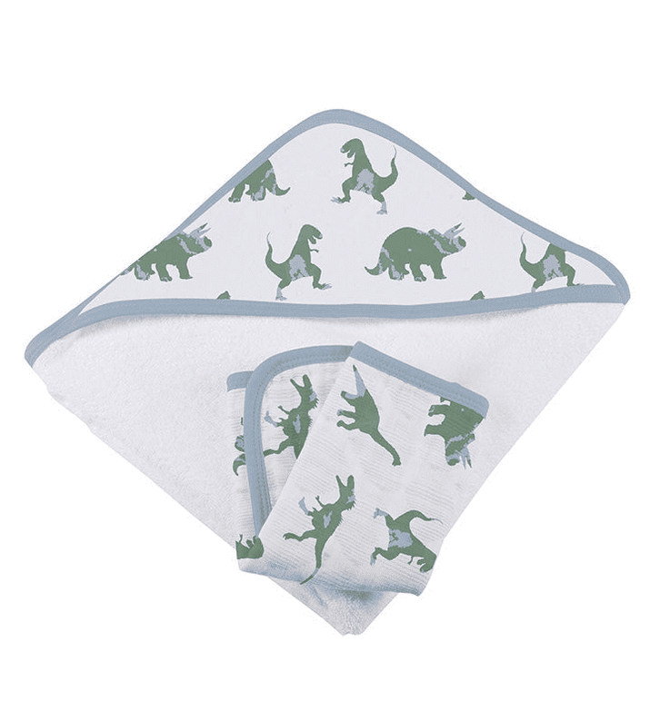 Granite Green Dinosaurs Cotton Hooded Towel and Washcloth Set - The Little Big Store