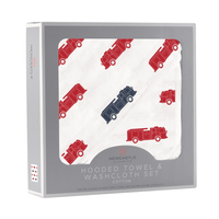 Blue and Red Fire Trucks Hooded Towel and Washcloth Set - The Little Big Store