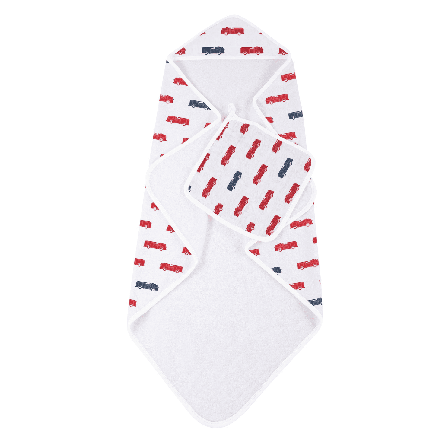 Blue and Red Fire Trucks Hooded Towel and Washcloth Set - The Little Big Store