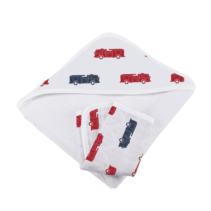 Blue and Red Fire Trucks Hooded Towel and Washcloth Set - The Little Big Store
