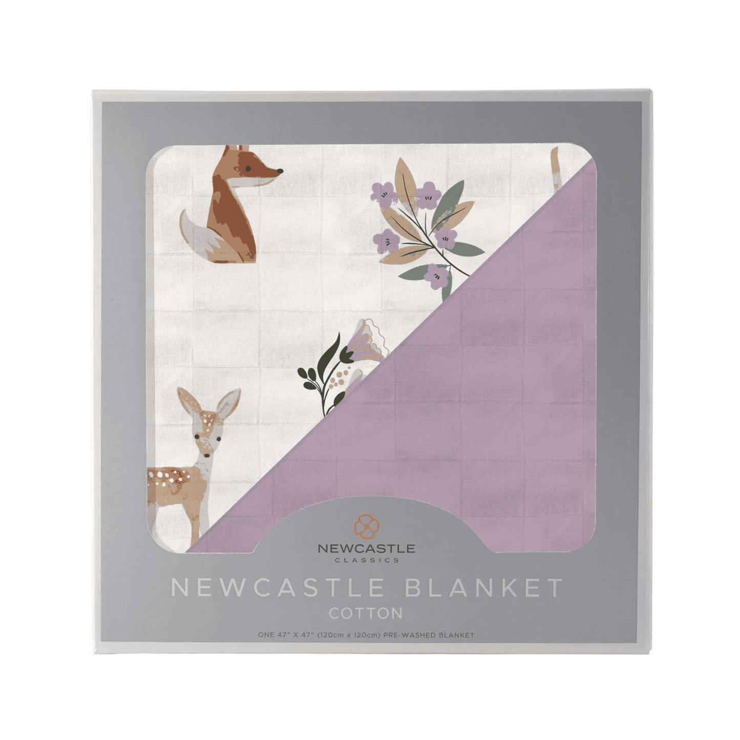 Sierra Fox and Deer and Orchid Lavender Cotton Newcastle Blanket - The Little Big Store