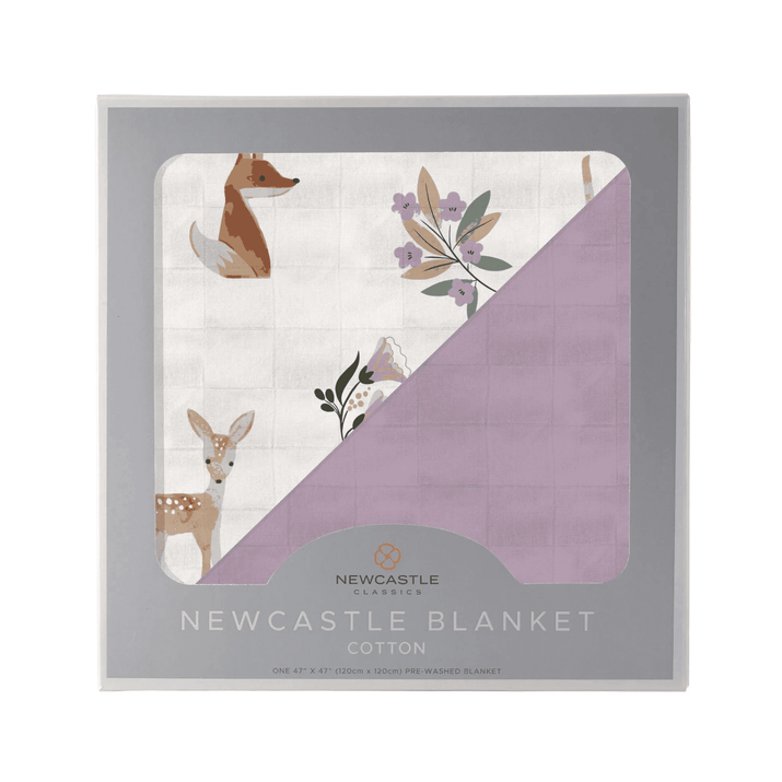 Sierra Fox and Deer and Orchid Lavender Cotton Newcastle Blanket - The Little Big Store