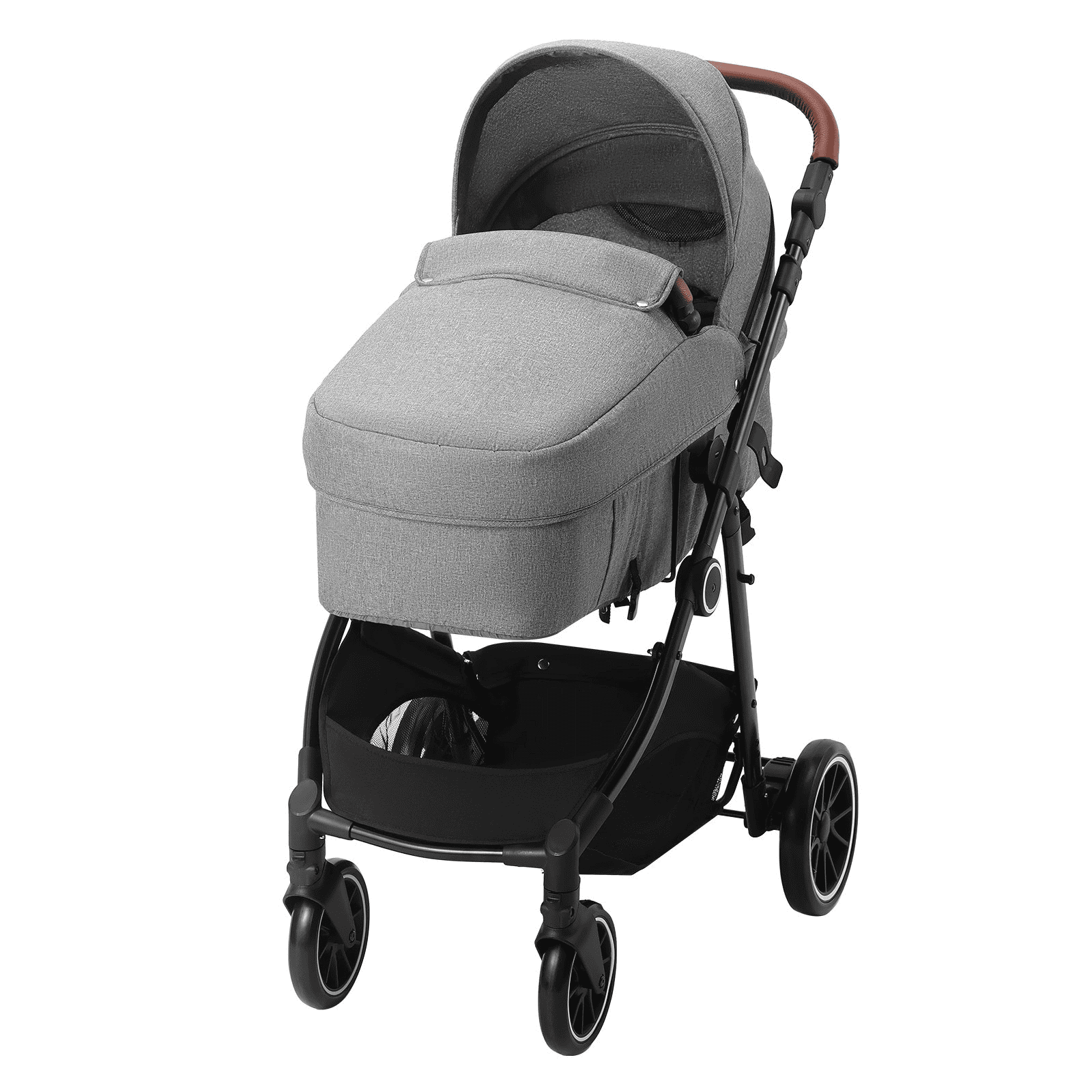 Standard Baby Stroller, Infant Toddler Stroller with Bassinet, 3rd-Gear Adjustable Backrest & Foldable & Reversible Seat, Carbon Steel Newborn Stroller with Leg Cover and Mesh Net, Dark Grey - The Little Big Store