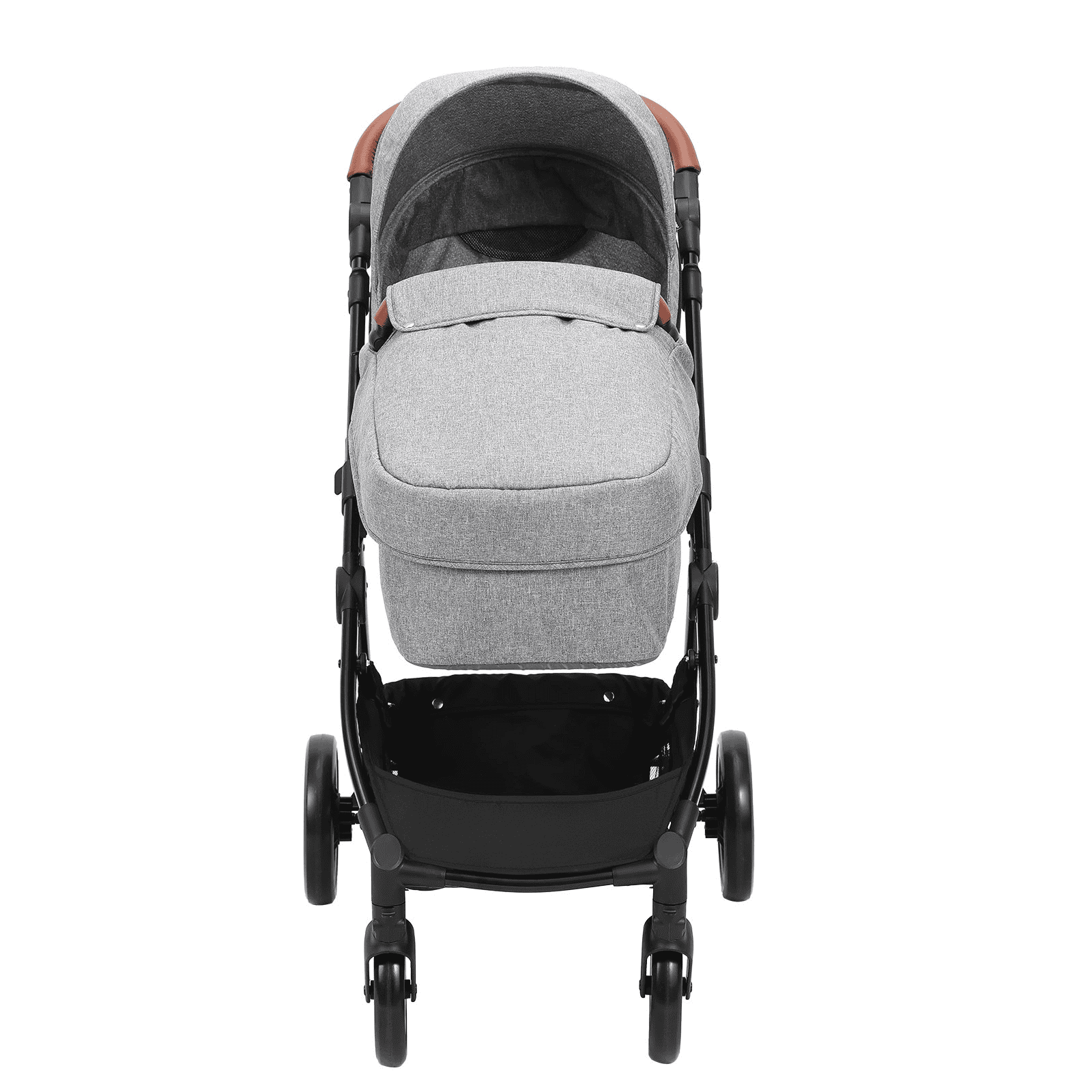Standard Baby Stroller, Infant Toddler Stroller with Bassinet, 3rd-Gear Adjustable Backrest & Foldable & Reversible Seat, Carbon Steel Newborn Stroller with Leg Cover and Mesh Net, Dark Grey - The Little Big Store