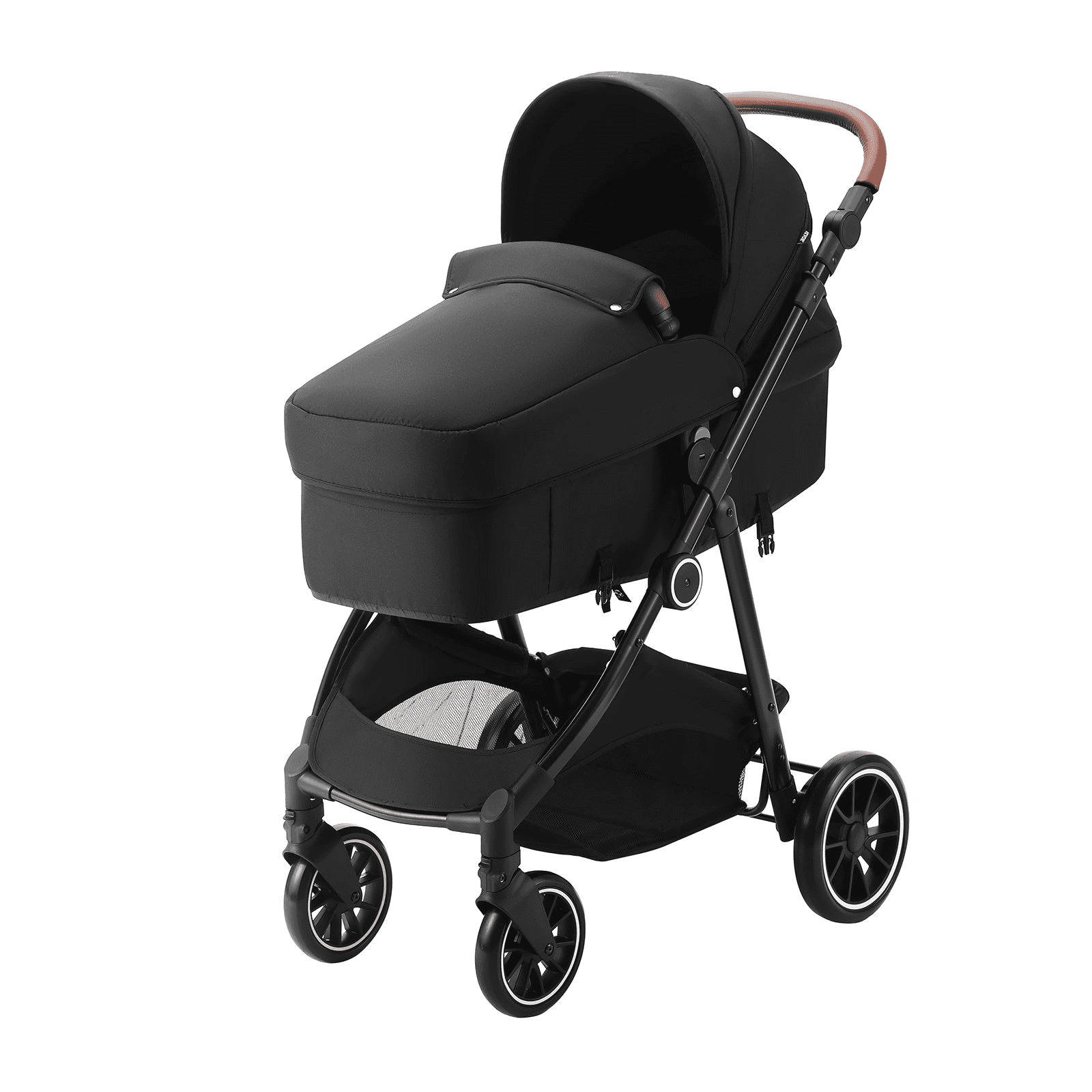 Standard Baby Stroller, Infant Toddler Stroller with Bassinet, 3rd-Gear Adjustable Backrest & Foldable & Reversible Seat, Carbon Steel Newborn Stroller with Leg Cover and Mesh Net, Black - The Little Big Store