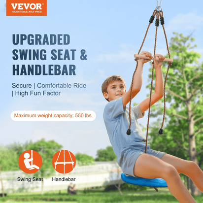 VEVOR 52 ft Zip Line Kit for Kids Adult Trolley Slackers Zipline Up to 500 lb - The Little Big Store