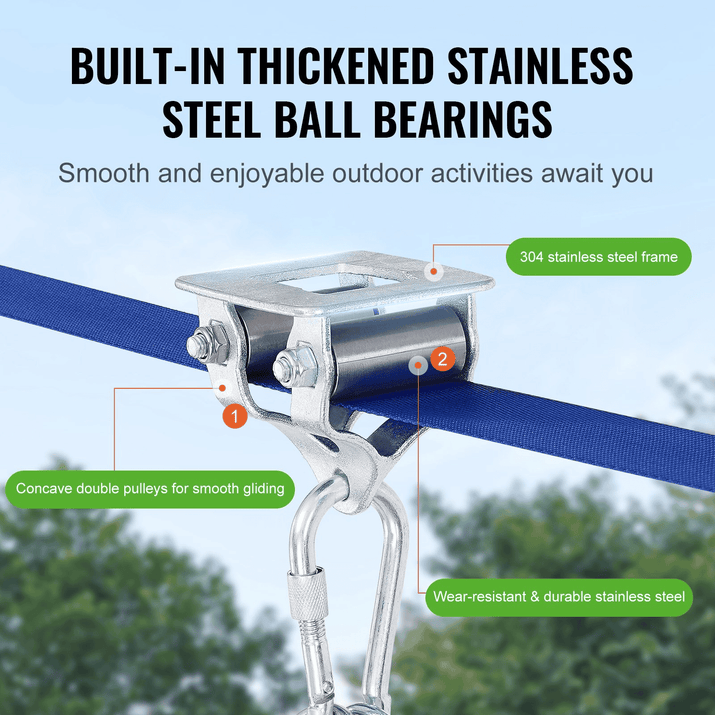 VEVOR 52 ft Zip Line Kit for Kids Adult Trolley Slackers Zipline Up to 500 lb - The Little Big Store