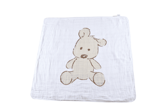 Teddy Bear and Plaid Cotton Muslin Newcastle Blanket - The Little Big Store