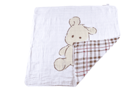 Teddy Bear and Plaid Cotton Muslin Newcastle Blanket - The Little Big Store