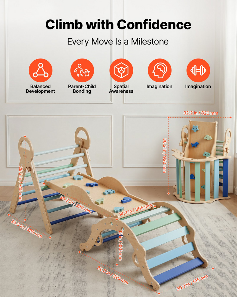 9-in-1 Wooden Pikler Triangle & Climbing Set