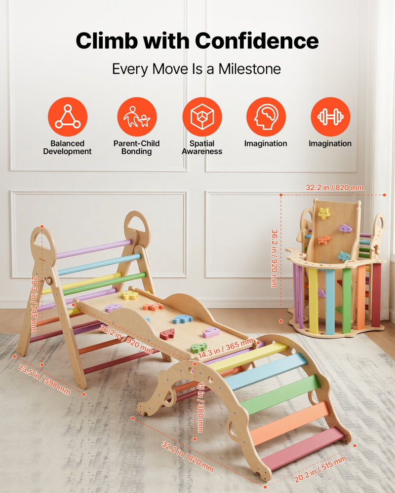 9-in-1 Pikler Triangle Set – Foldable Montessori Climbing Toy