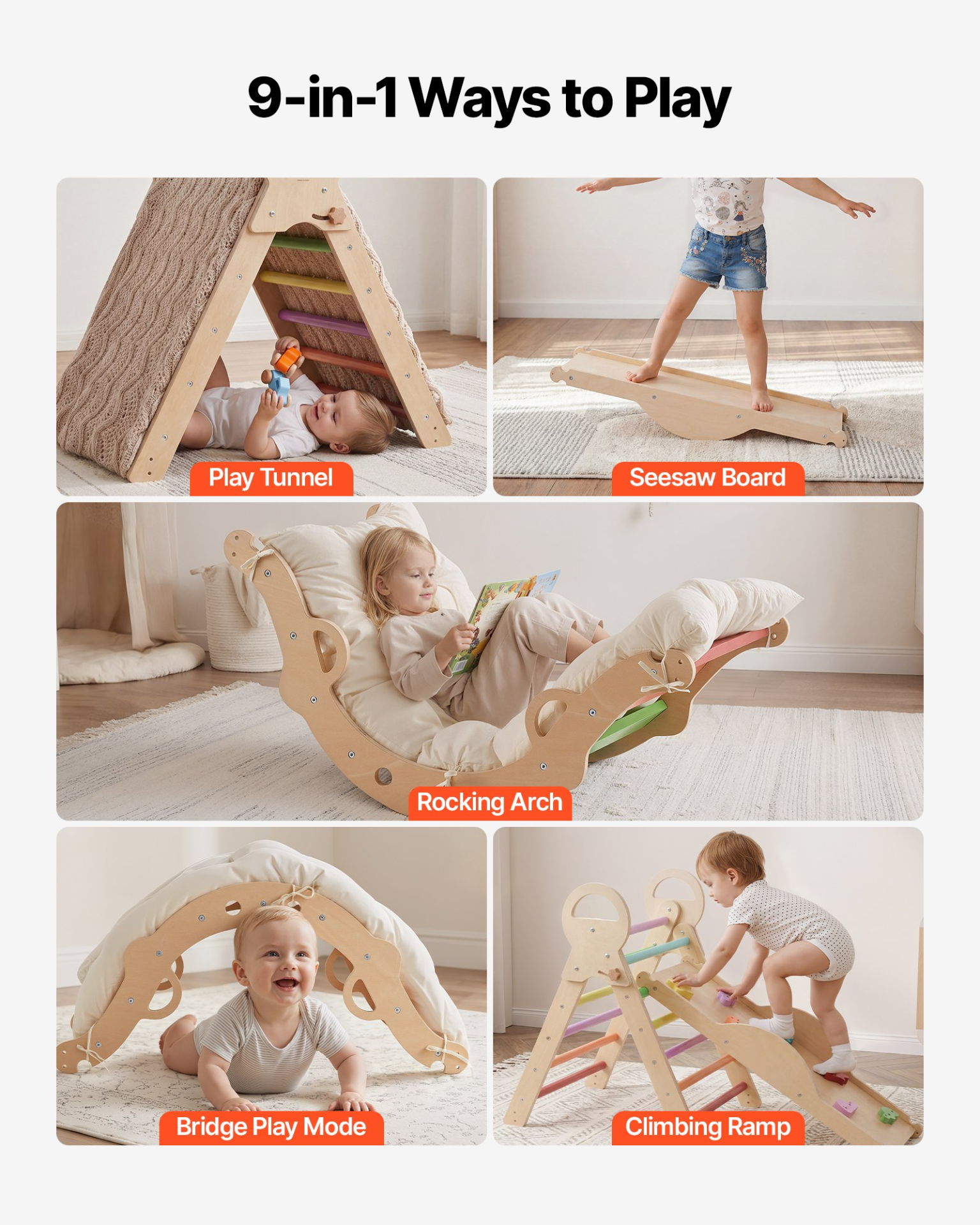 9-in-1 Pikler Triangle Set – Foldable Montessori Climbing Toy
