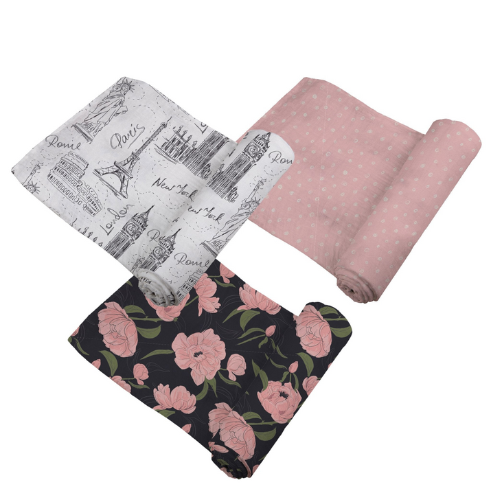 London, Paris, New York Swaddle 3 Pack - The Little Big Store
