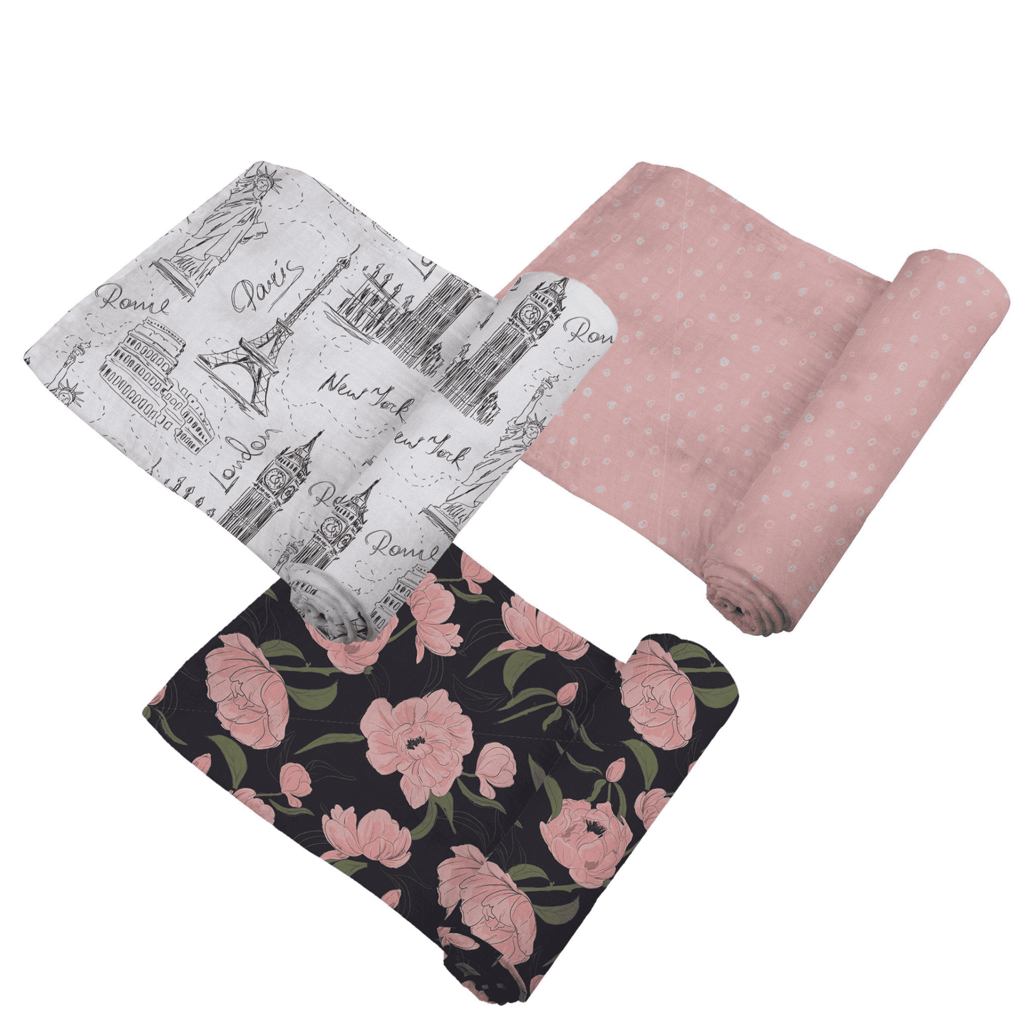 London, Paris, New York Swaddle 3 Pack - The Little Big Store