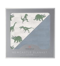 Granite Green Dinosaurs and Blue Fog Cotton Newcastle Blanket - The Little Big Store