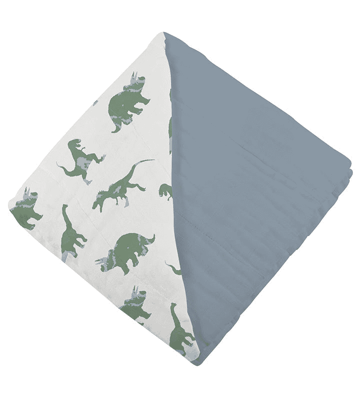 Granite Green Dinosaurs and Blue Fog Cotton Newcastle Blanket - The Little Big Store