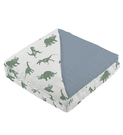 Granite Green Dinosaurs and Blue Fog Cotton Newcastle Blanket - The Little Big Store