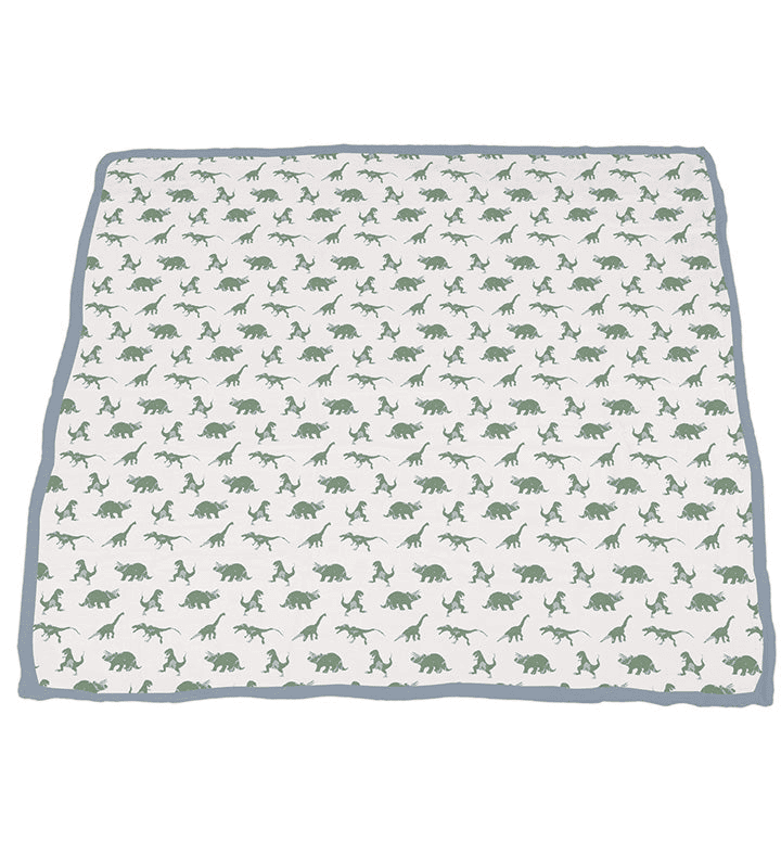 Granite Green Dinosaurs and Blue Fog Cotton Newcastle Blanket - The Little Big Store
