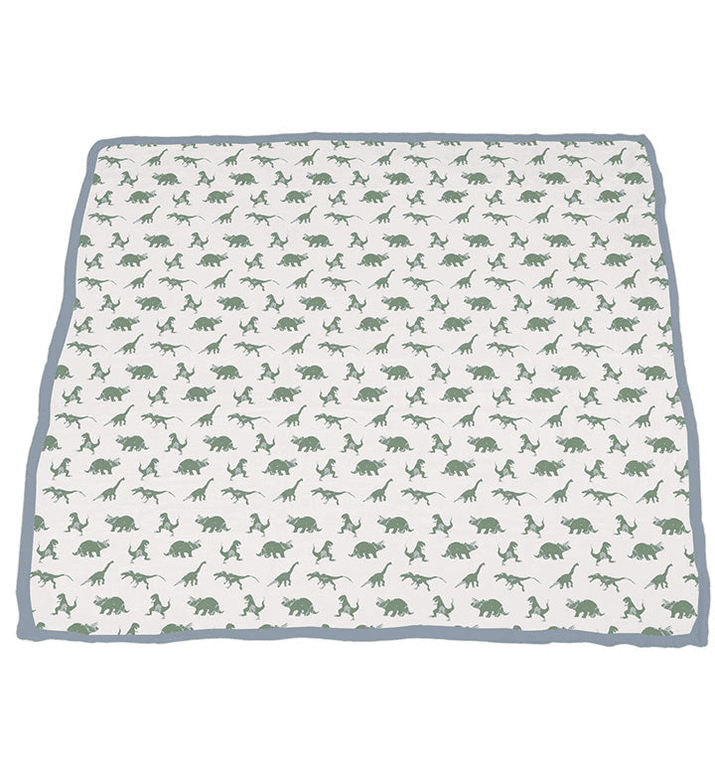 Granite Green Dinosaurs and Blue Fog Cotton Newcastle Blanket - The Little Big Store