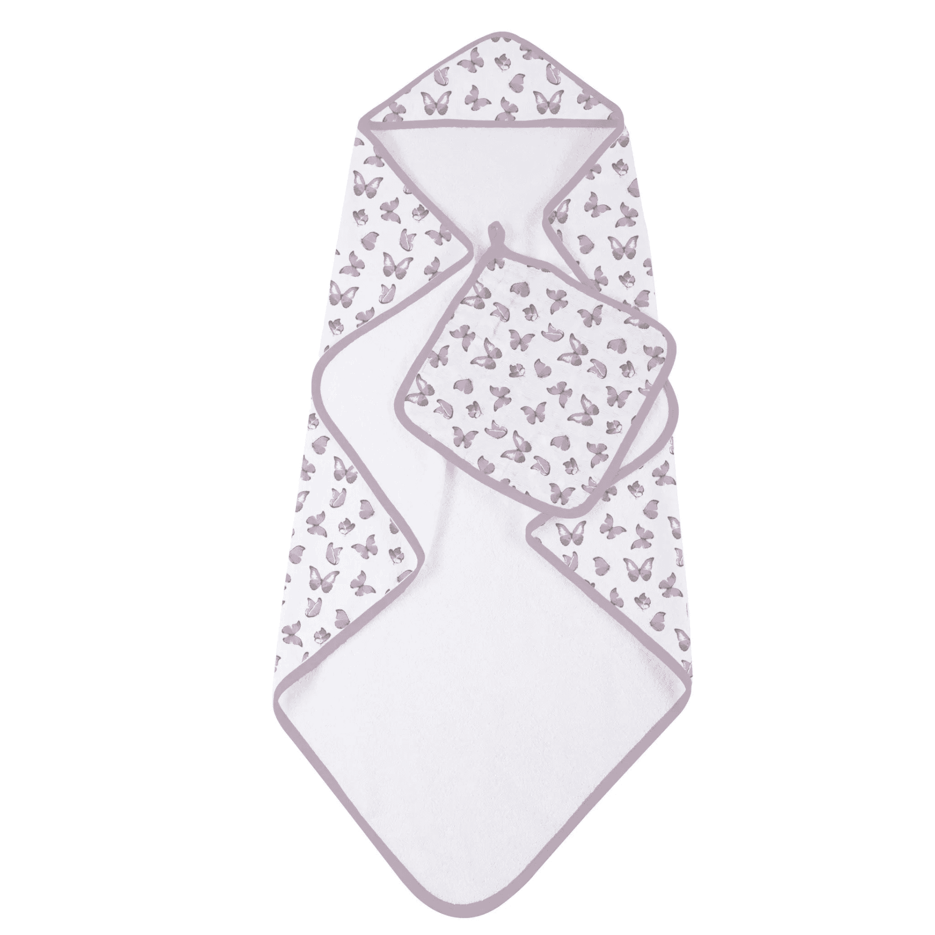 Winsome Butterflies Cotton Hooded Towel and Washcloth Set - The Little Big Store