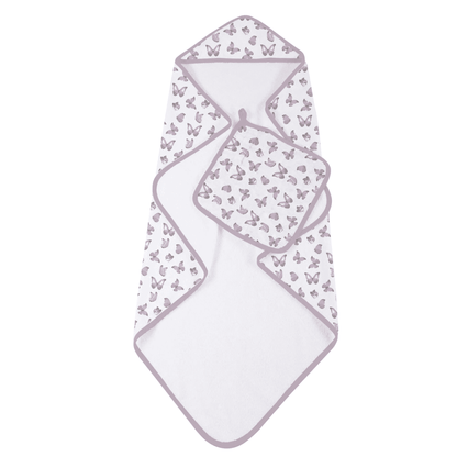 Winsome Butterflies Cotton Hooded Towel and Washcloth Set - The Little Big Store