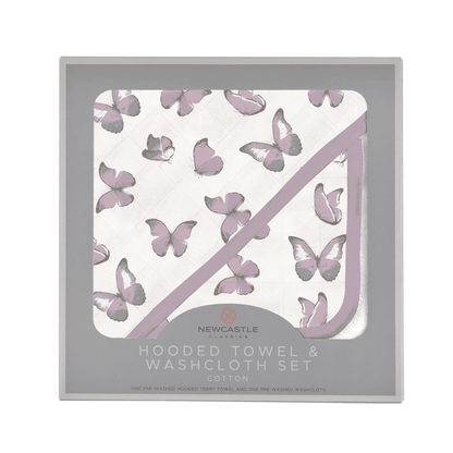 Winsome Butterflies Cotton Hooded Towel and Washcloth Set - The Little Big Store