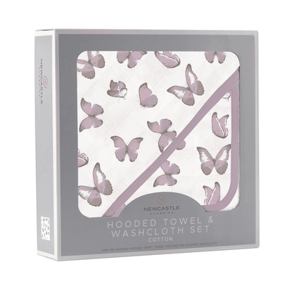 Winsome Butterflies Cotton Hooded Towel and Washcloth Set - The Little Big Store