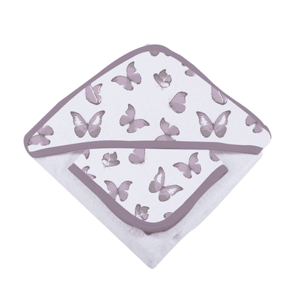 Winsome Butterflies Cotton Hooded Towel and Washcloth Set - The Little Big Store