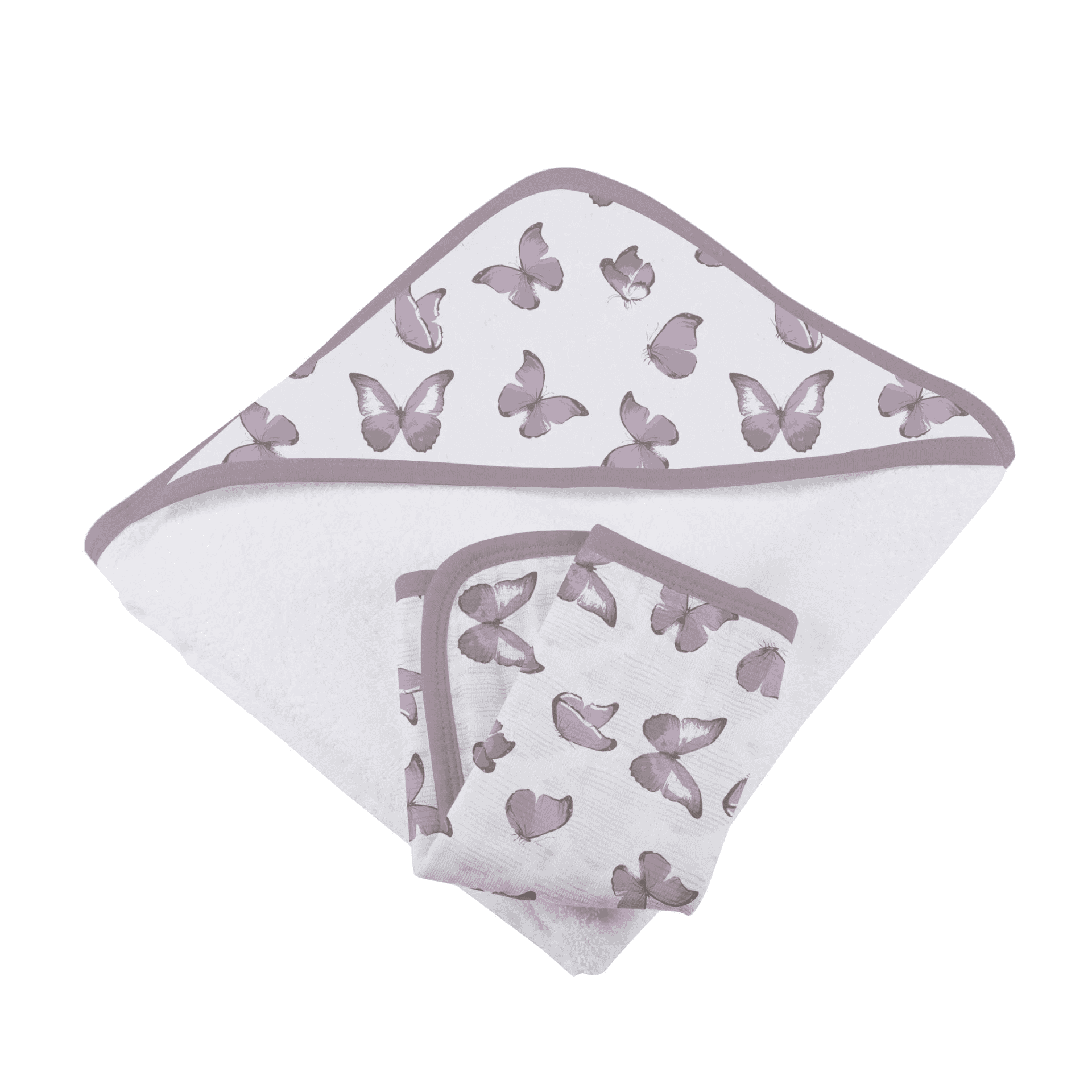 Winsome Butterflies Cotton Hooded Towel and Washcloth Set - The Little Big Store