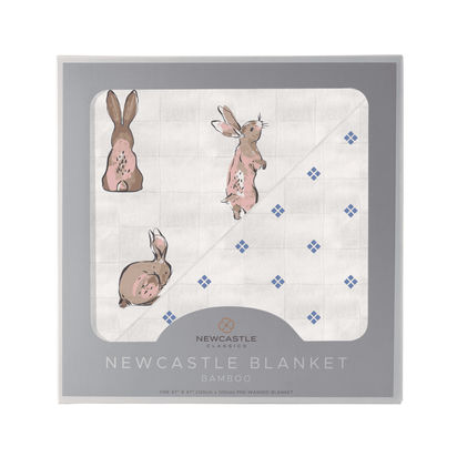 Powder Pink Bunnies and Periwinkle Diamond Polka Dot Bamboo Newcastle Blanket - The Little Big Store