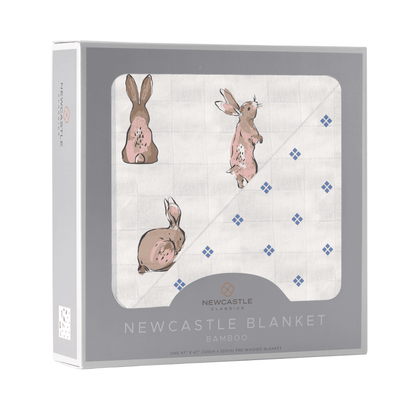 Powder Pink Bunnies and Periwinkle Diamond Polka Dot Bamboo Newcastle Blanket - The Little Big Store
